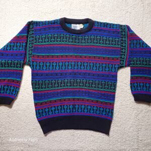 Vintage Robert Bruce Geometric Pattern Knit Sweater Mens M-L Made in USA Acrylic